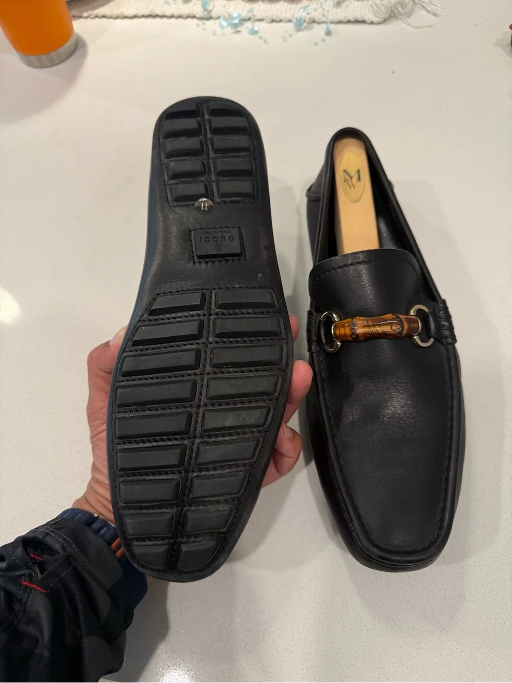 Gucci Black Leather Loafers with Bamboo Bit